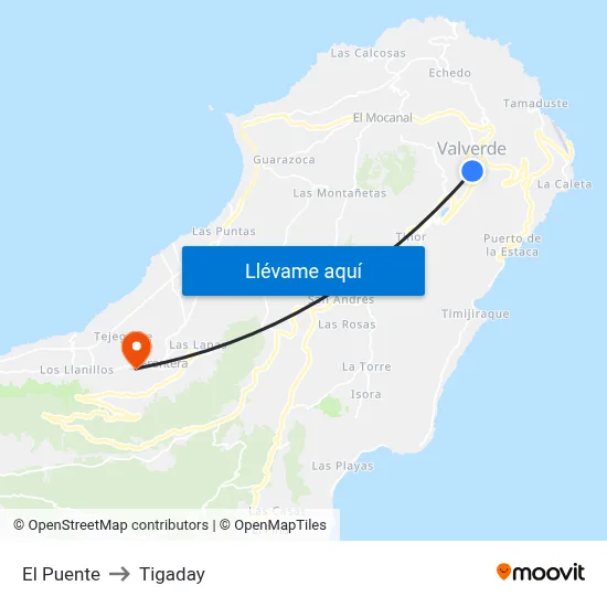 El Puente to Tigaday map