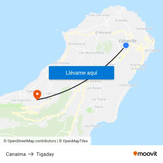 Canaima to Tigaday map