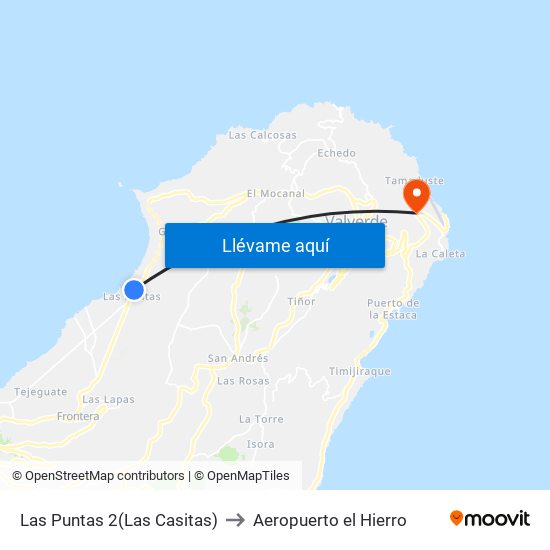 Las Puntas 2(Las Casitas) to Aeropuerto el Hierro map