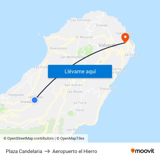 Plaza Candelaria to Aeropuerto el Hierro map