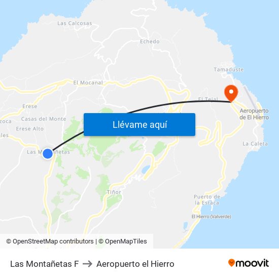 Las Montañetas F to Aeropuerto el Hierro map