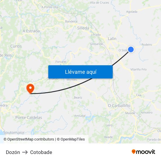 Dozón to Cotobade map