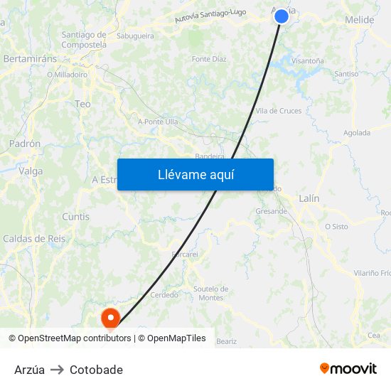 Arzúa to Cotobade map