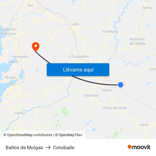 Baños de Molgas to Cotobade map