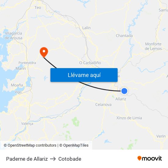 Paderne de Allariz to Cotobade map