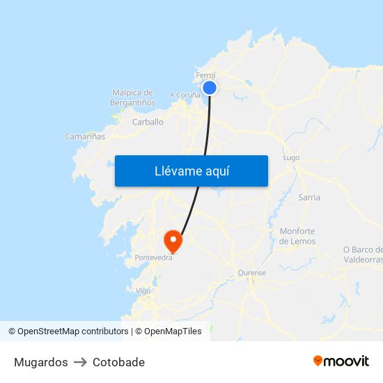 Mugardos to Cotobade map