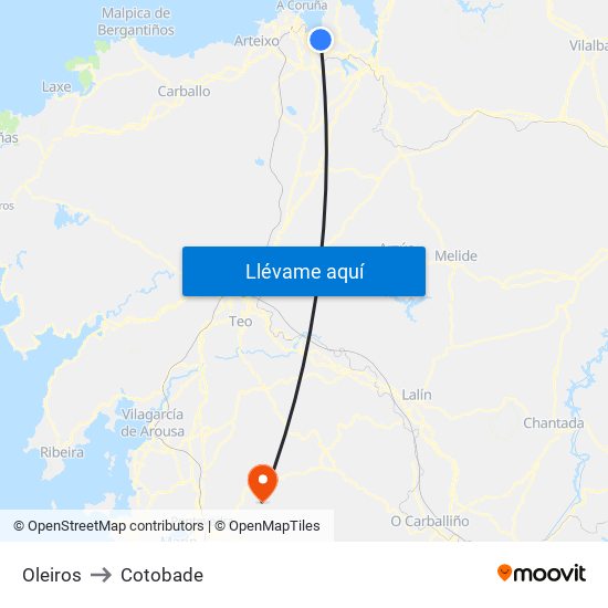 Oleiros to Cotobade map