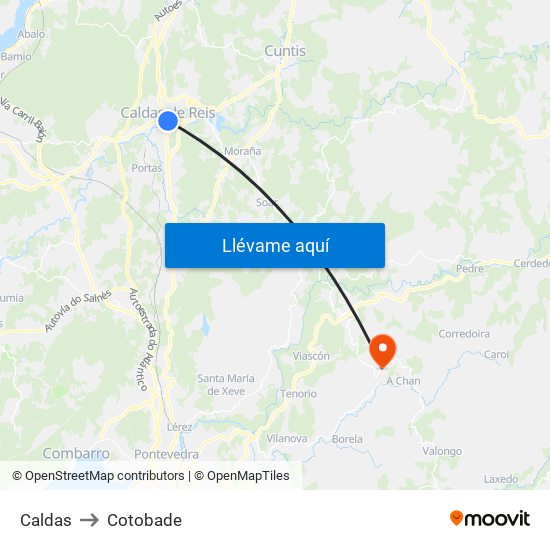 Caldas to Cotobade map