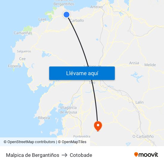 Malpica de Bergantiños to Cotobade map