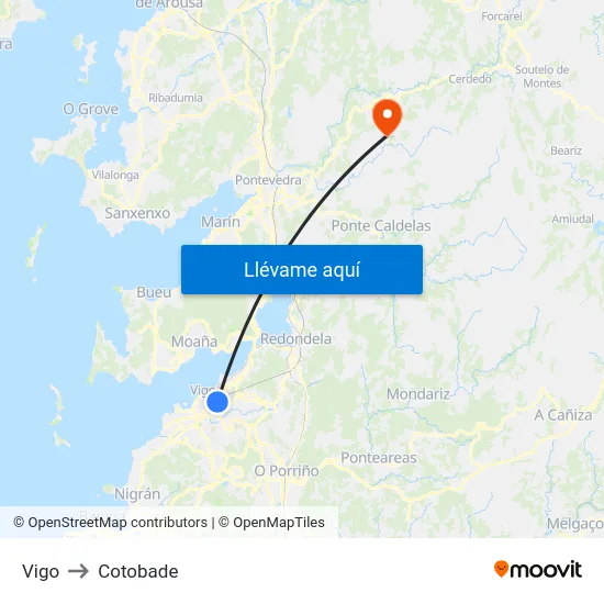 Vigo to Cotobade map