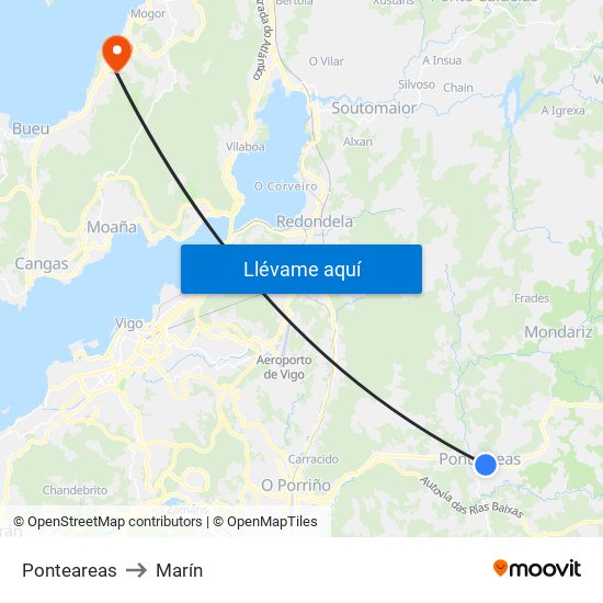 Ponteareas to Marín map