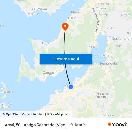 Areal, 50 - Antigo Reitorado (Vigo) to Marín map