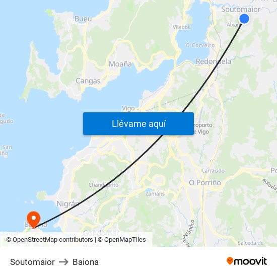 Soutomaior to Baiona map