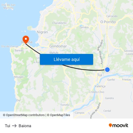 Tui to Baiona map