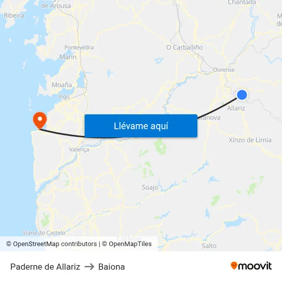 Paderne de Allariz to Baiona map
