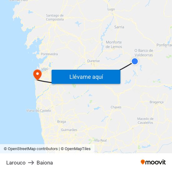 Larouco to Baiona map