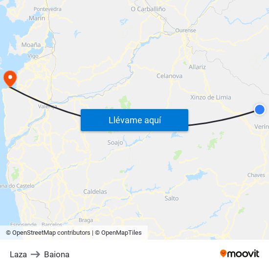 Laza to Baiona map
