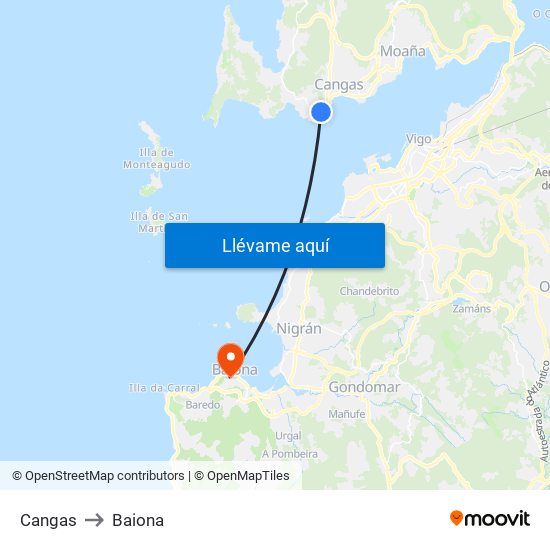 Cangas to Baiona map