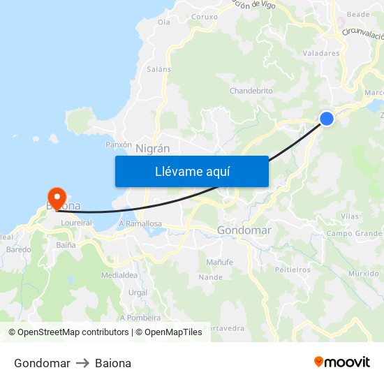 Gondomar to Baiona map