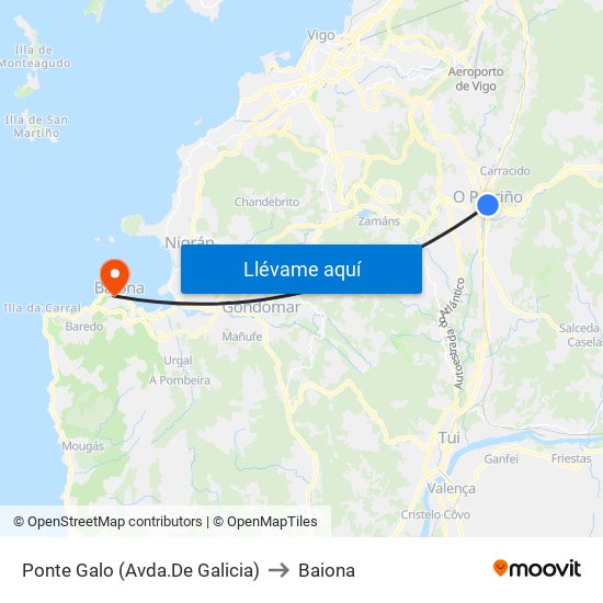 Avenida de Galicia (O Porriño) to Baiona map