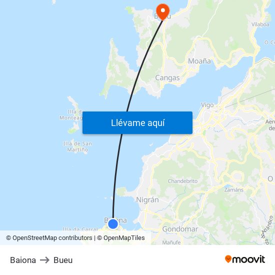 Baiona to Bueu map