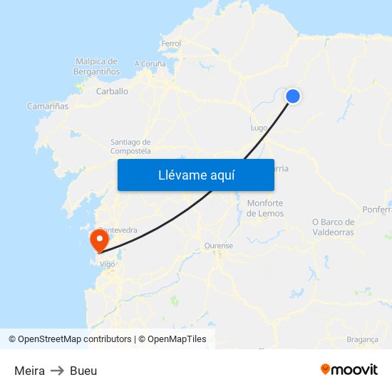 Meira to Bueu map