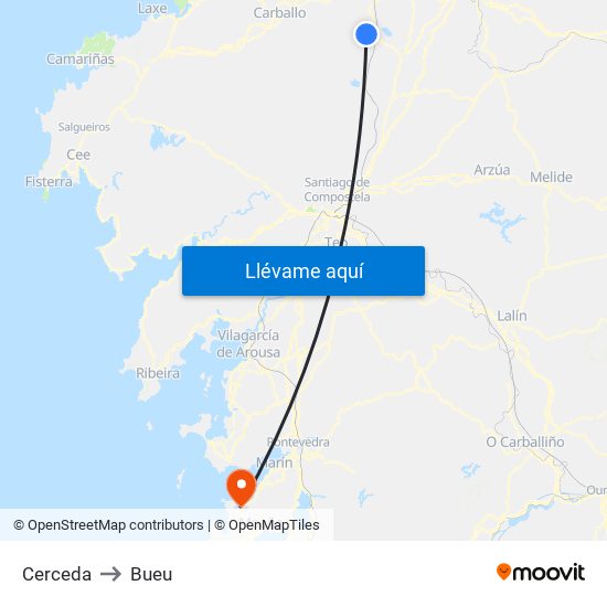 Cerceda to Bueu map