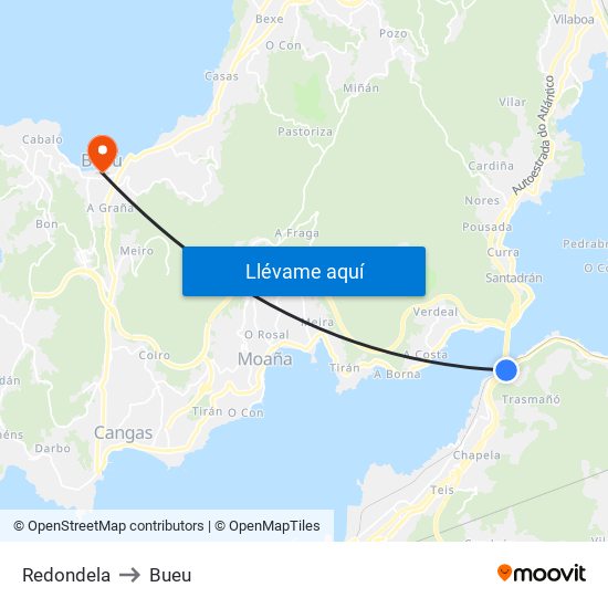 Redondela to Bueu map