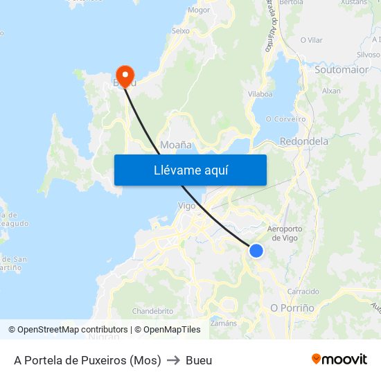A Portela de Puxeiros (Mos) to Bueu map
