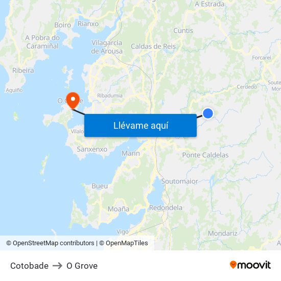Cotobade to O Grove map