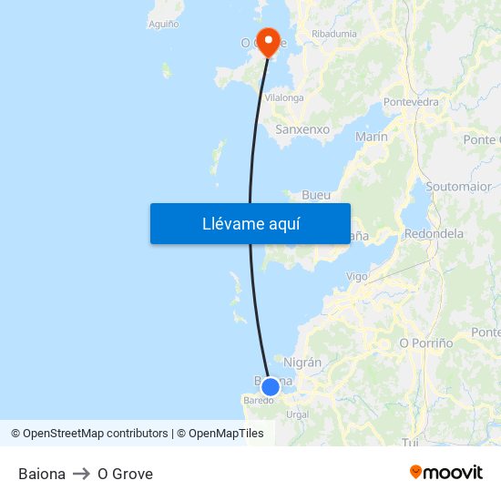 Baiona to O Grove map