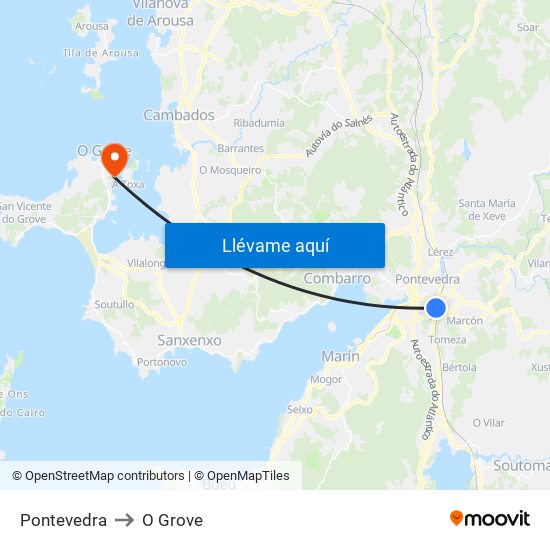 Pontevedra to O Grove map