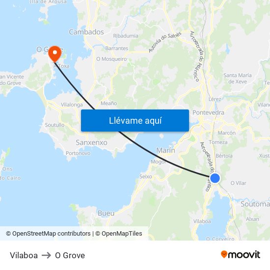 Vilaboa to O Grove map