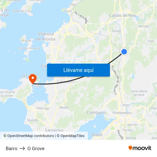 Barro to O Grove map