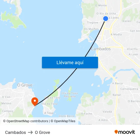 Cambados to O Grove map