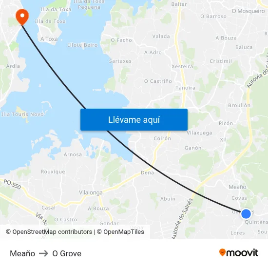 Meaño to O Grove map