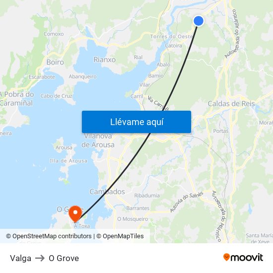 Valga to O Grove map