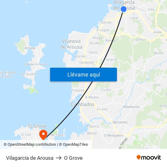 Vilagarcía de Arousa to O Grove map