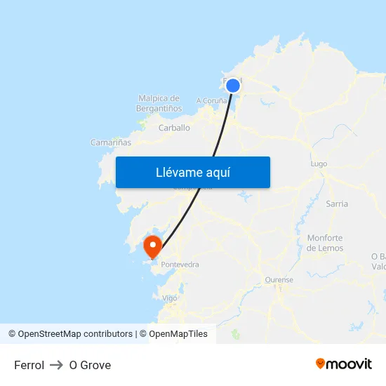 Ferrol to O Grove map
