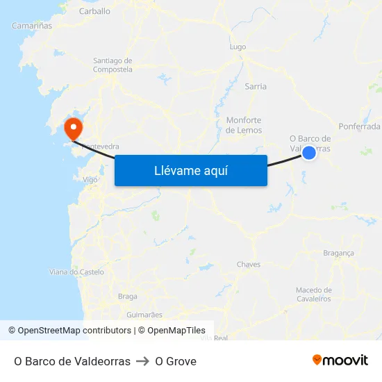 O Barco de Valdeorras to O Grove map