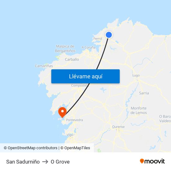 San Sadurniño to O Grove map