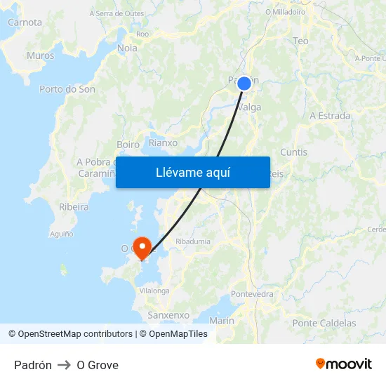 Padrón to O Grove map