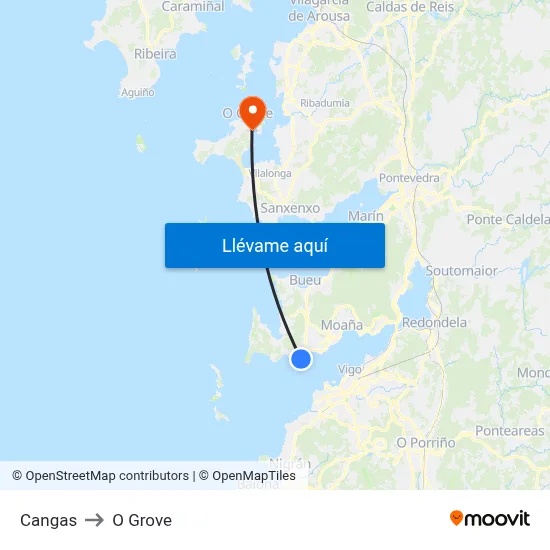 Cangas to O Grove map