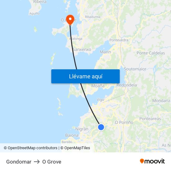 Gondomar to O Grove map