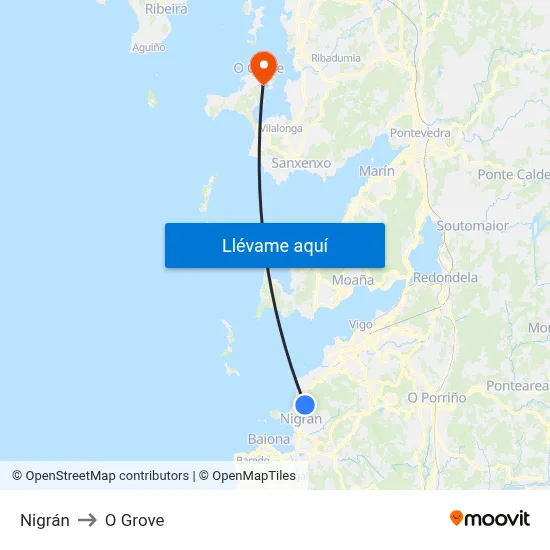 Nigrán to O Grove map