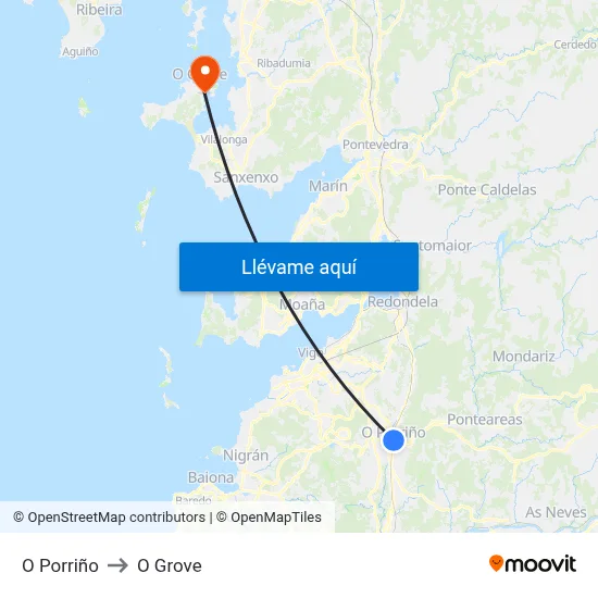 O Porriño to O Grove map
