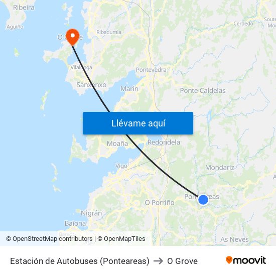 Estación de Autobuses (Ponteareas) to O Grove map