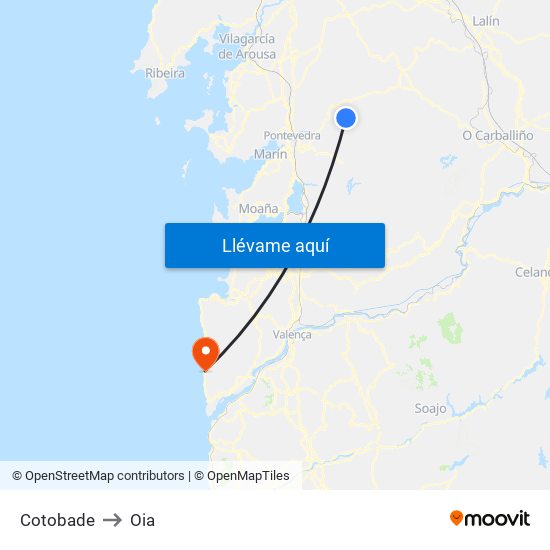 Cotobade to Oia map