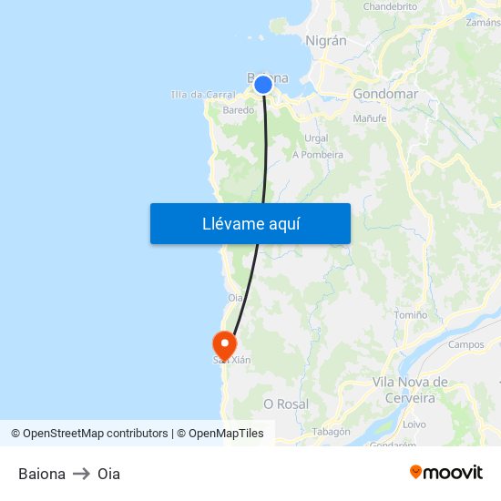 Baiona to Oia map