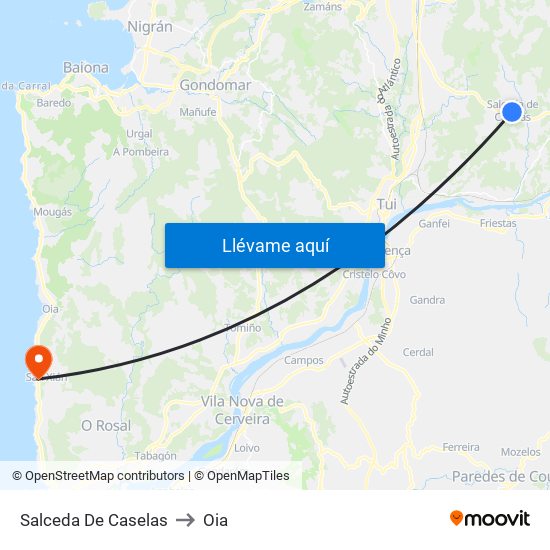 Salceda De Caselas to Oia map